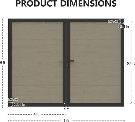Wood Plastic Privacy Double Fence Gate 6ft(H) x 8ft(W), Metal Frame with Knob Kits, Durable Composite Outdoor Gate,Antique Wood