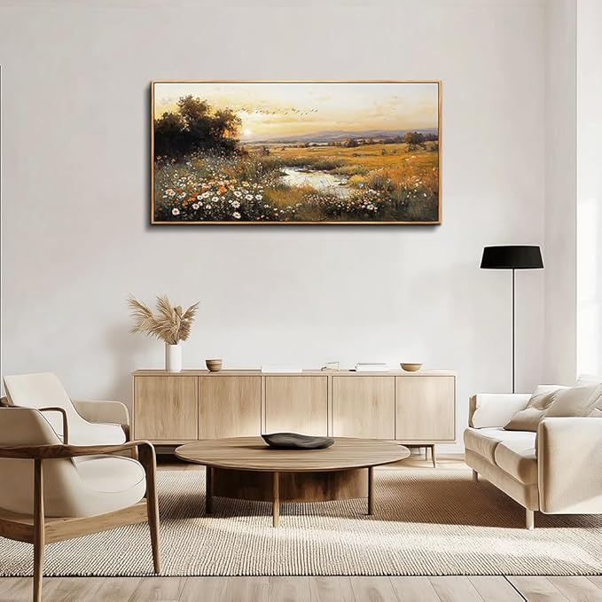 QIYILEXWART Large Wall Art For Living Room Canvas Wall Decor For Bedroom Office Decorations Prairie Puddle Landscape Painting Wall Pictures Modern Aesthetic Room Home Decor Artwork Wood Framed