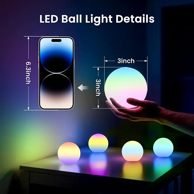 LOFTEK Floating Pool Lights, 3-Inch Rechargeable LED Balls, Color Changing Glowing Orb Sphere with Remote, 16 Color Orb Light for Indoor, Outdoor, Pool, Pond, Bathroom, Shower Decor, Gift (4 Pack)