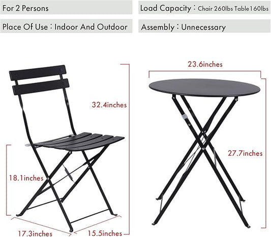 Indoor/Outdoor 3-Piece Foldable Bistro Set, Folding Outdoor Patio Furniture Sets, 2 Chairs and 1 Table, Weather-Resistant Outdoor/Indoor Conversation Set for Patio (Red)