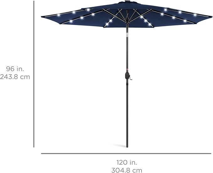Best Choice Products 10ft Solar Polyester LED Lighted Patio Umbrella w/Tilt Adjustment and UV-Resistant Fabric - Navy Blue