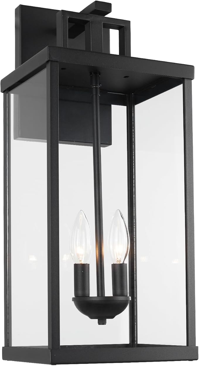 Outdoor Lantern, 21 Inch Exterior Waterproof Wall Sconce Light Fixture, Black Front Porch Light with Clear Glass, Modern Outside Lamp for Patio Doorway