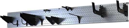 Wall Control Garage Storage Rack Lawn & Garden Tool Organization Wall Mount Organizer - Easy to Install 64" Wide Strong Galvanized Steel Pegboard Set (Shiny Metallic Pegboard)