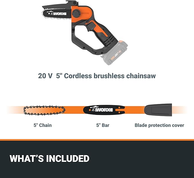 WORX WG324.9 20V Power Share 5” Cordless Pruning Saw, Bare Tool Only, Black and Orange