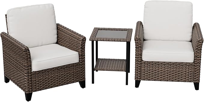 Canyon Ridge 3 Piece Outdoor Patio Bistro Set with Patio Chairs and Side Table, Outdoor Furniture Set, Brown/Beige