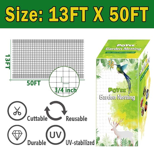 Bird Netting, 13x50FT Garden Netting for Fruit Trees Plants Strawberry Blueberry Bush Protection Anti Birds, Deers, Squirrels and Other Animals