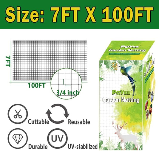 POYEE Garden Netting - 7 x 100 FT Heavy Duty Garden Net for Vegetables and Fruit Trees