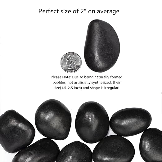 20 lbs Black River Rocks - Large Polished Black Pebbles for Plants & Garden Decorative Stones,2-3" Polished Pebbles for Landscaping, Fish Tanks, Flower Pots, Water Fountains