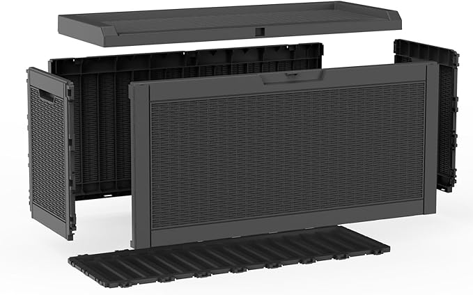 60 Gallon Deck Box, Waterproof Resin Outdoor Storage Box Lockable for Patio Furniture, Fade Resistant Patio Side Table & Organizer for Garden Tools, Pool Floats, Outdoor Cushions, Black