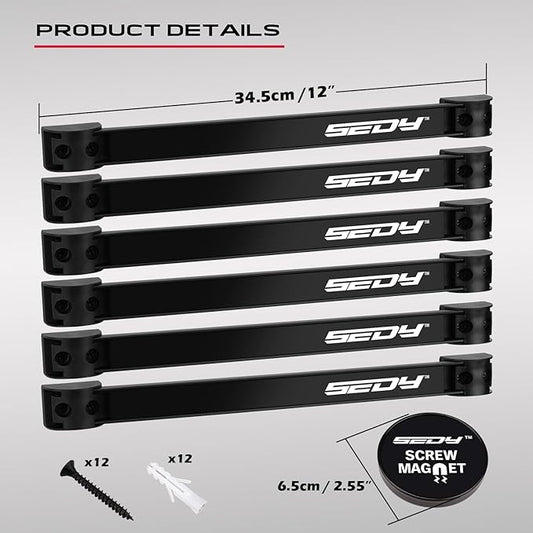 SEDY Magnetic Tool Holder Storage Organizer: 7-Piece Garage Wall Mount Rack Organization Strip Power Magnet Organizers Mounted Workbench Board Slatwall Van Hanger