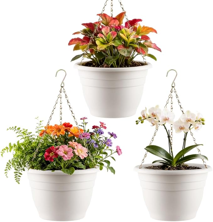 RooTrimmer Hanging Planters 11 Inch, 3 Pcs Flower Pots with Drainage H   LuxaLeaf