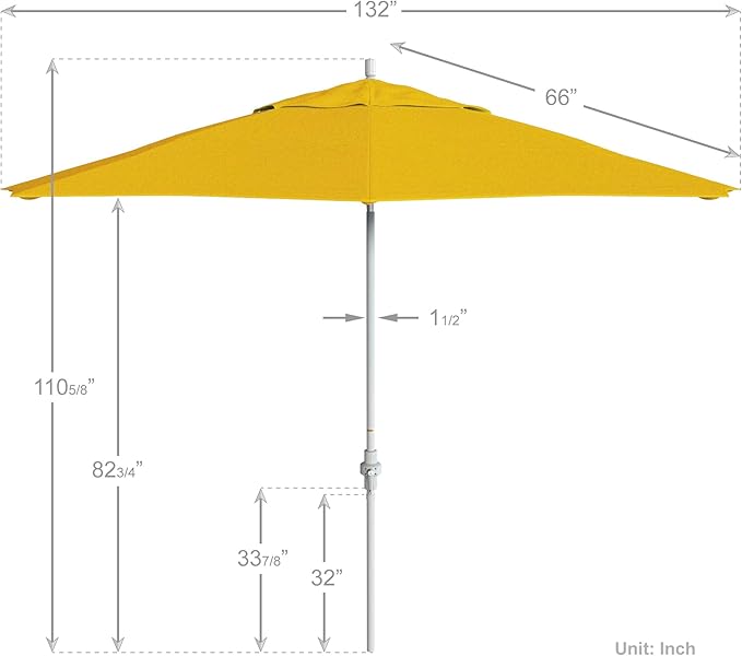 California Umbrella 11Ft Premium Patio Umbrella, Hand-Crank, Tilt-Collar, White Frame, Solution Dyed Lemon Fabric