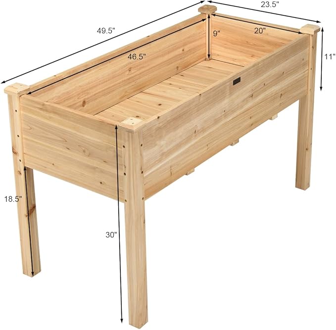COSTWAY Raised Garden Bed, Elevated Wood Planter Box Stand with Legs for Vegetables, Flowers & Herbs, Standing Growing Bed for Backyard, Patio, Balcony, 49.5”L x 23.5”W x 30”H (Natural)
