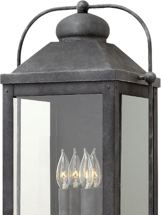 Hinkley Anchorage Large Four Light Wall Mount Lantern - Estate & Heritage Series, Aluminum, Clear Glass - Aged Zinc Finish