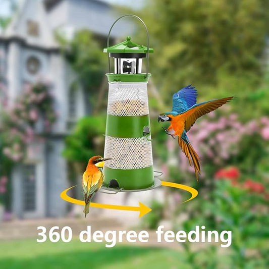 Solar Bird Feeder Lighthouse Hanging Outdoor Birdfeeder Garden Lantern Waterproof LED Lights Backyard DΓ©cor Patio Gifts for Bird Lovers (B-Lighthouse, Green)
