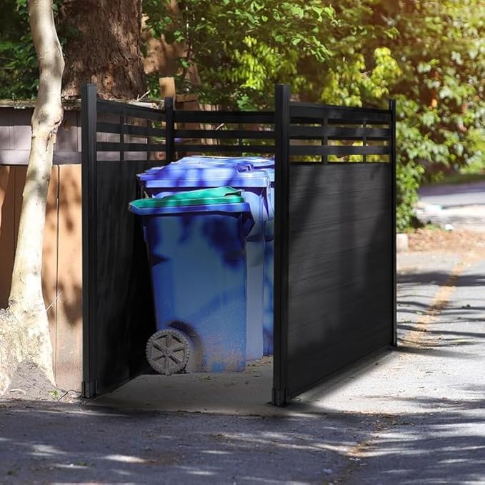 6x6 FT Wood Composite Privacy Fence Panel,Semi-Enclosed Outdoor AC Unit Cover,Trash Can Barrier | Weatherproof, Easy Installation, Durable Composite Fencing (Black with 2 Post)