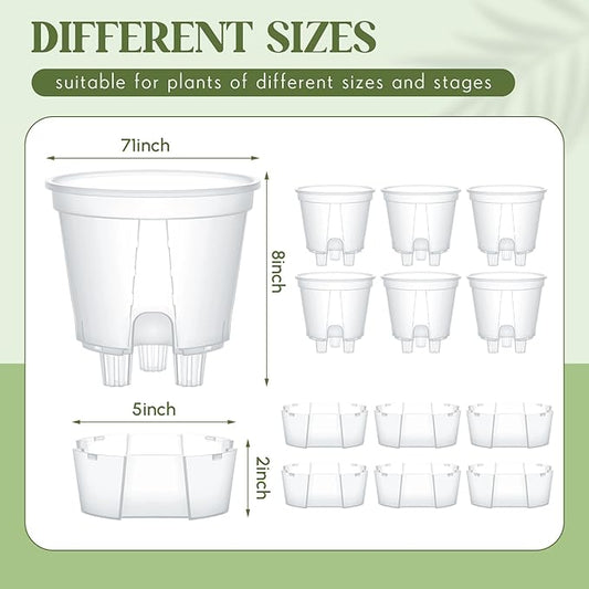 Wonderjune Self Watering Pots for Indoor Plants with Deep Reservoir and High Drainage Holes for Outdoor Plants and Flowers, Bare Root Planter(7.09'',Clear,6 Pcs)