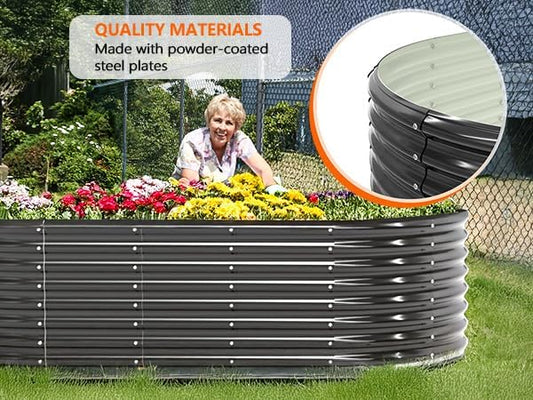 VINGLI Galvanized Raised Garden Beds Outdoor, 6x3x2 Ft, 8x4x2 Ft Lager Metal Planter Raised Beds for Planting Vegetables Flowers Herb (8 * 4 * 2(Oval))