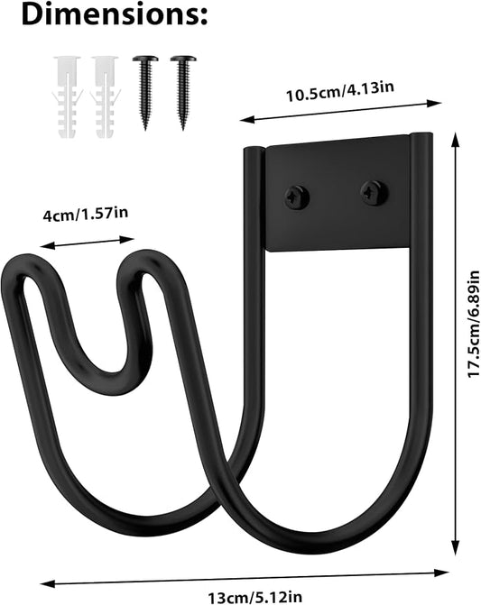 Metal Garden Hose Holder, Wall Mounted Water Hose Hanger, Solid Hose Hook for Garden Garage Water Hose/ Extension Cords/ Vacuum Lines (Black)