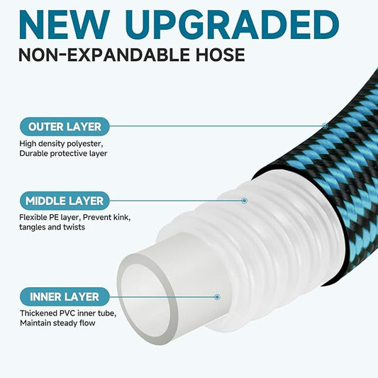 Garden Hose 100FT Non-Expandable Water Hose Lightweight Flexible Kink-Free Leak-Proof Outdoor Hose Portable Watering Pipe for Yard Lawn Camper Outside Durable Fabric with 3/4 Inch Brass Fittings