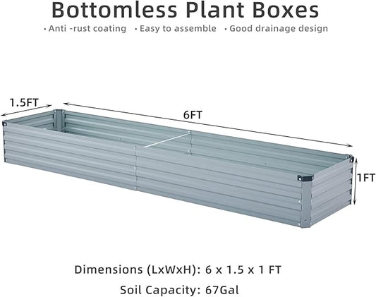 Meberam 2 Pack 6x1.5x1FT Galvanized Raised Garden Beds Kit Outdoor Metal Gardening Planter Box for Vegetable Elevated Flower Herbs,Gray