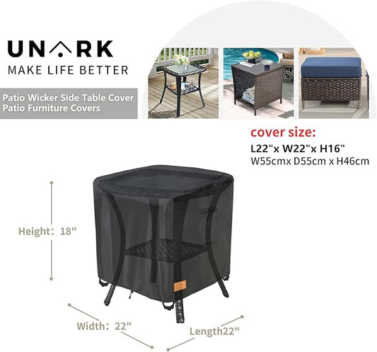 Patio Wicker Side Table Cover, Suitable for 3-Piece Outdoor Wicker Patio Bistro Set Side Table, Waterproof Square Patio Small Side Table Cover 22 W x 22 D x 18 H inches Black