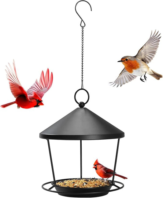 Bird Feeder for Outdoor Hanging,Hanging Bird Feeder with Roof,Elegant Garden Sculpture with Multi-Use Bird Bath and Feeder with Chain and Hook,Creative Decor for Patio Balcony Yard Home (M)