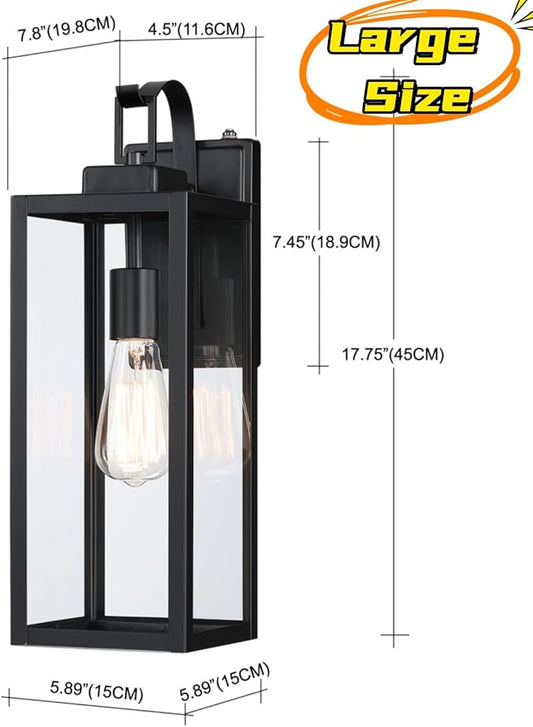 WISBEAM 18 inch Black Outdoor Wall Lantern, Large Size Exterior Porch Sconce Wall Mount, Modern Wall Light for Outside, Black Front Door Lamp with Metal Construction and Clear Glass, 2 Packs