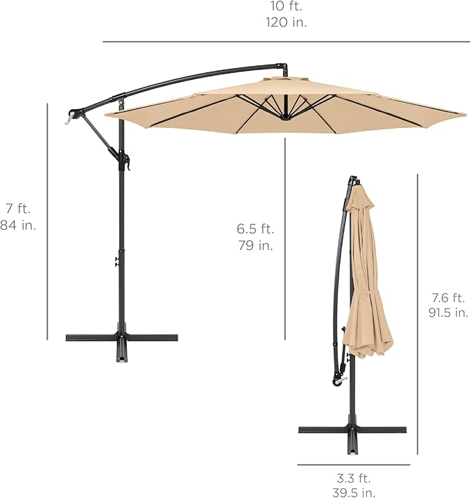 Best Choice Products 10ft Offset Hanging Market Patio Umbrella w/Easy Tilt Adjustment, Polyester Shade, 8 Ribs for Backyard, Poolside, Lawn and Garden