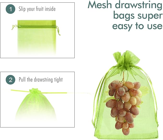 Fruit Protection Bags, Fetanten 80 PCS 8 x 12 Inch Mesh Drawstring Bag for Fruit Trees, Small Green Garden Fruit Plant Netting Cover Bag Protect Tomato Apple Mango Grape from Bird Insect Pest