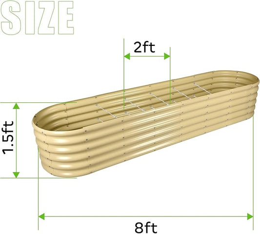 Land Guard 8×2×1.5ft Galvanized Raised Garden Bed Kit, Raised Garden Boxes Outdoor, Oval Metal Raised Garden Beds for Vegetables, Cream Yellow