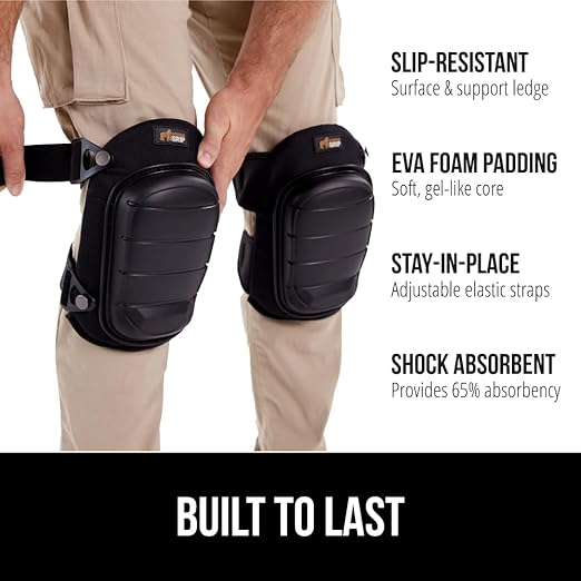 GORILLA GRIP Knee Pads for Work, All Day Comfort Gel Cushion and Soft Foam for Men and Women, Slip Resistant Heavy Duty Hard Cap, Adjustable Straps for Flooring, Construction and Gardening, Black