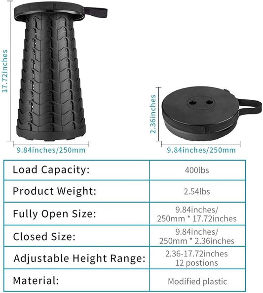 Boreeman Upgraded Folding Stool Lightweight Yet More Sturdy with Load Capacity 400lbs Portable Collapsible Stool for Camping Fishing Hiking BBQ (Black)