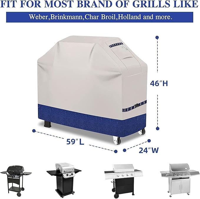 Grill Cover for Outdoor Grill 600D Heavy Duty 64Inch Waterproof,UV & Fade Resistant,BBQ Cover with Adjustable Straps,BBQ Grill Cover for Weber,Blackstone,Charbroil etc,Blue with Print