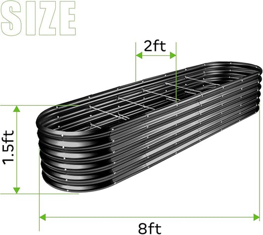 Land Guard 8×2×1.5ft Galvanized Raised Garden Bed Kit, Raised Garden Boxes Outdoor, Oval Metal Raised Garden Beds for Vegetables, Gray