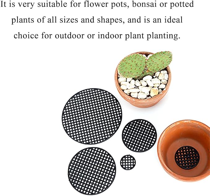 HAHIYO 20PCs 2.95Inch/7.5Cm Black Round PP Plastic Flower Pot Hole Mesh Pad Bottom Grid Mat Bonsai Drainage mesh Hole Screens Gasket Prevent Soil Loss Breathable Gasket Drainage Netting for Bonsai