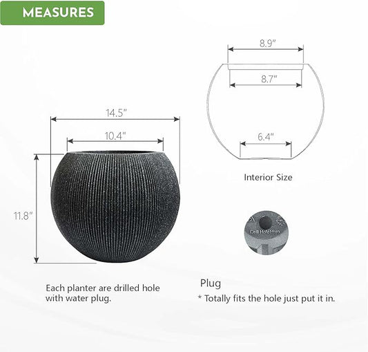 14.5 Inch Dia Plastic Round Black Planters for Outdoor Plants, Plant Pot with Drainage Holes and Plug for Home Patio Garden, Large Flower Pot for Indoor and Outdoor Plants, 11.8 H (8.9" Pot Opening)