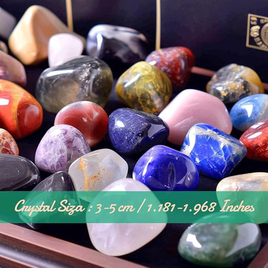 Polished Stone Set Mixed Crystals, 1.2" - 2.5 lbs, 25 Types of Extra Large Size Tumbled Gemstones and Crystals Bulk for Healing, Reiki, Meditation, Witchcraft