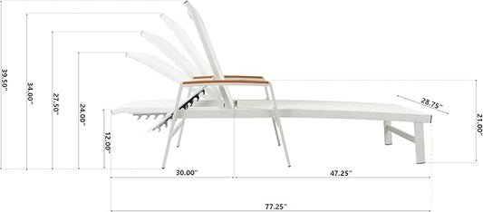 Christopher Knight Home Patio Aluminum Chaise Lounge, Adjustable Mesh Chaise Lounge, 5 Position Back Recliner, Lounge Chair with Armrest, Ourdoor Deep Seating Lounge for Poolside Backyard, White