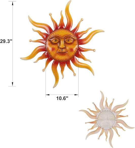 VZVXCC Sun Metal Wall Art Outdoor Decor-Rustic Retro 3D Sun Face Metal Wall Sculpture Large Outdoor Wall Art Hanging Decoration Garden, Patio, Farmhouse Mothers Day Gifts