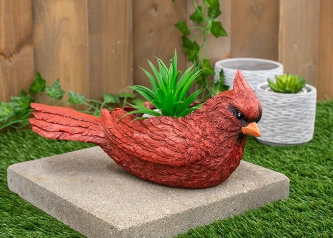 Napco Imports Red Painted Resin Cardinal Planter Bird Flower Pot Home Garden Decor Art Planter