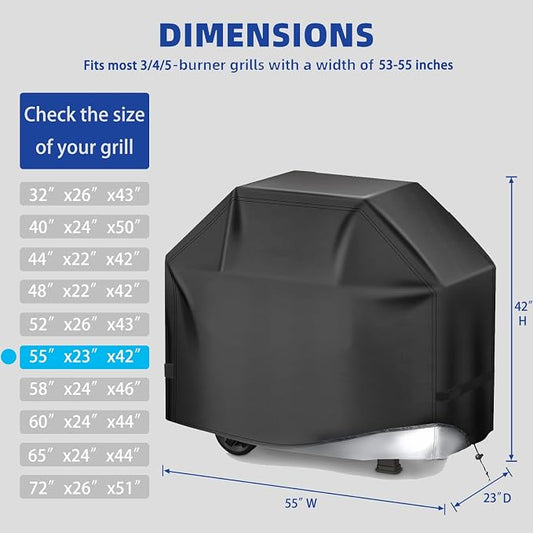 Perfect Grill Cover for Outdoor Grills Waterproof Rip-Proof Weather Resistant for Reliable Protection Griddle Cover Easy to Clean Adjustable Hem Drawstring Fade Resistant (Black, 55)