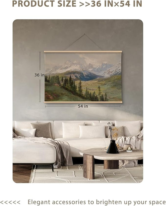 VIYYIEA Extra Large Canvas Wall Art, 36x54 Inch Mountain Landscape Oil Painting Style, Vintage Nature Wall Decor for Living Room, Bedroom, Above Sofa