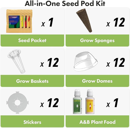 LYKOCLEAN 12 Pods Fruit Seed Pod Kit for AeroGarden, idoo, Ahopegarden Hydroponic Growing System Indoor Garden, Include Strawberry, Golden Cherry Tomato, Cucumber, Radish, Dwarf Pea, Green Pepper
