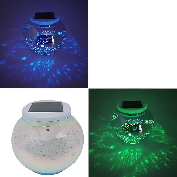Lxcom Lighting Solar Powered 3D Fireworks Star Lights Color Changing Globe Ball Decorative Star LED Night Light RGB+White Rechargeable Solar Table Lamp Waterproof for Garden Yard Patio