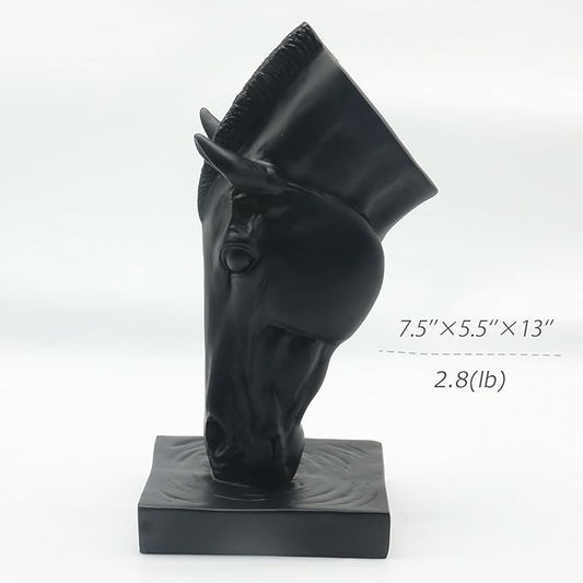 Lukitas Horse Head Vase - Feng Shui Horse Statue Decor for Wealth & Style, Elegant Artistic Planter for Hotel Lobby & Gallery, Modern Decorative Accent for Home or Office, Black, Resin 13''