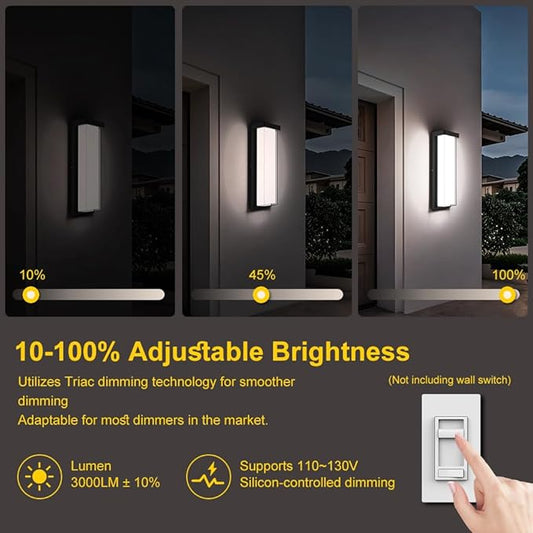 Sytmhoe LED Outdoor Wall Light Fixture,16in Dimmable Modern Porch&Patio Wall Light Fixture,6000K Black Exterior Sconce Light Mounted for House Garage Porch Courtyard(2Packs)