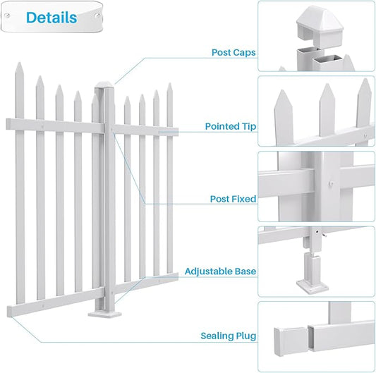 Patio 7 Sets 34.6"H x 84"L Picket Fence Panels White Vinyl PVC Decorative Fence for Front Yard Porch Patio Deck Pool Air Conditioner Fence Safety Dog Fence (34 Pickets, Scallop)