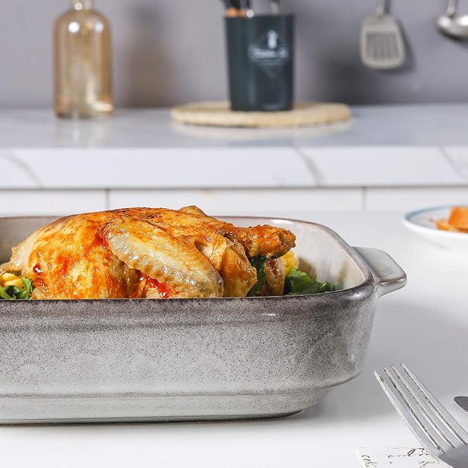 KOOV Ceramic Bakeware, 8x8 Baking Dish, Square Baking Pan, Ceramic Baking Dish, Brownie Pans for Cake Dinner, Kitchen, Reactive Glaze (Variable Grey)