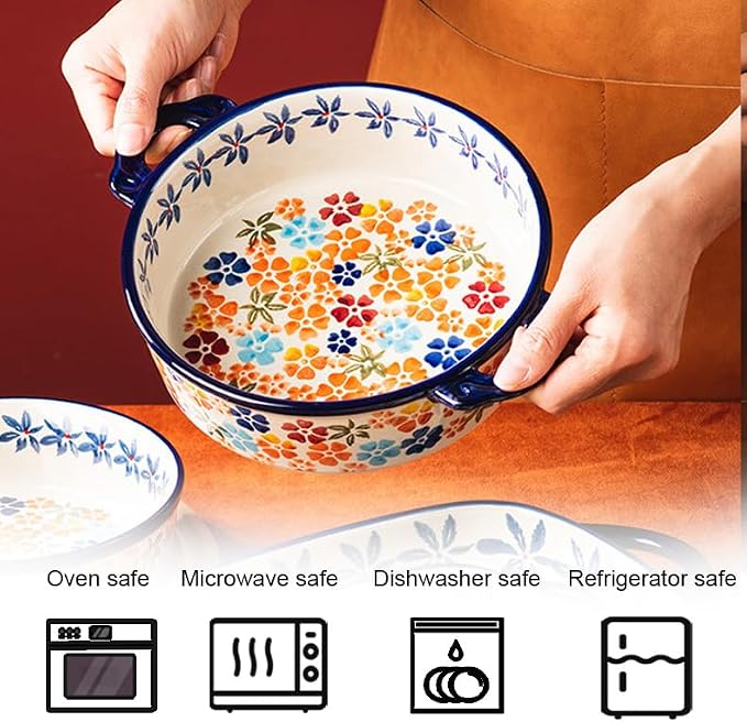 Baking Dishes For Oven, 1 Quart Round Casserole Dishes For Oven-colored flowers A-round 950ml